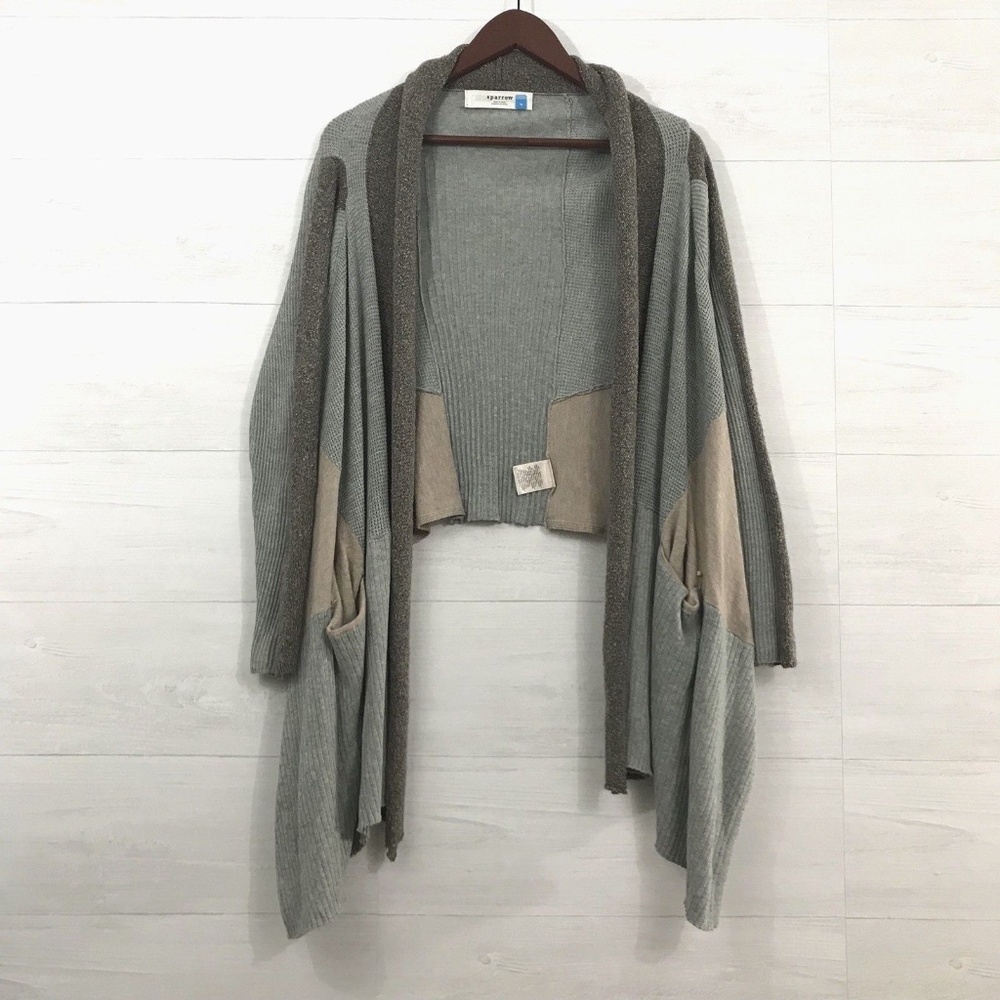 Sparrow Ribbed Patchwork Open Front Drape Cardigan - Picture 1 of 8